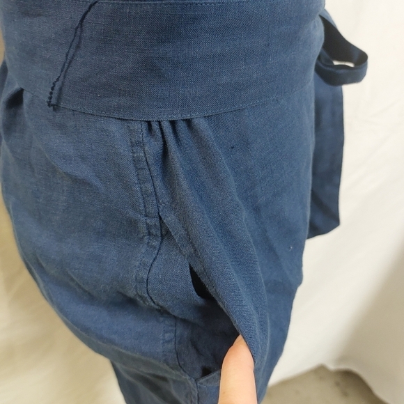 UNTUCKit her short sleeve navy 100% linen midi dress nancy button dress belt 2 - Picture 8 of 16